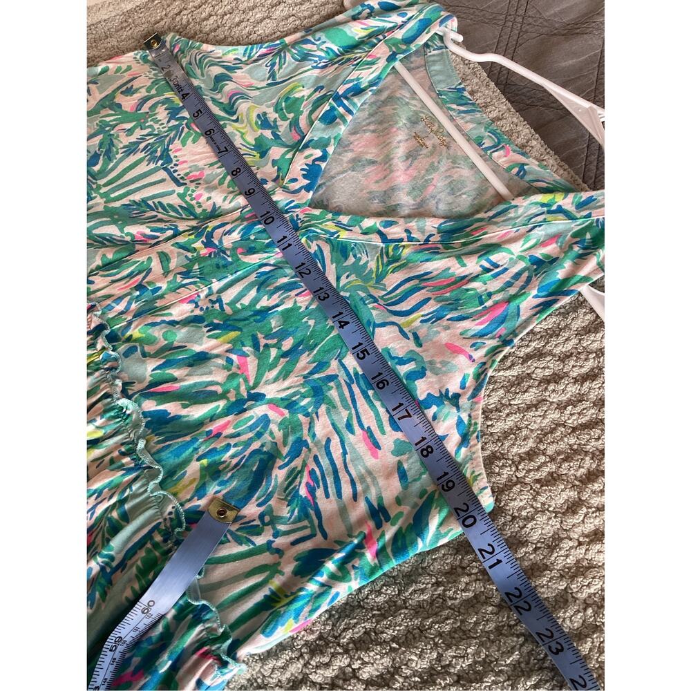 Lilly Pulitzer Blue green Large Lorian Sleeveless Ruffle Dress vacation resort - Picture 9 of 10